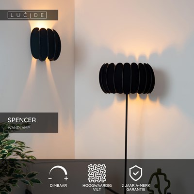 Lucide SPENCER - Wandlamp - 1xE27 - Zwart